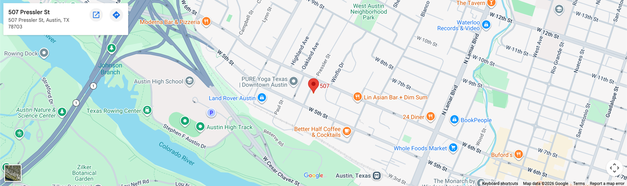 Map to 507 Pressler St, Austin, TX 78703