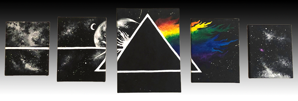 Painted canvas set of the Dark Side of the Moon Pink Floyd album cover